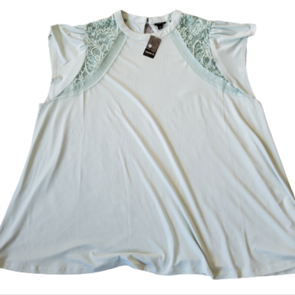 Torrid plus lace shoulders mock neck jersey knit top, 5X, mint blue/ aqua - Picture 6 of 13